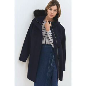 NEW ANN TAYLOR WEEKEND COLLECTION NIGHT SKY FAUX FUR TRIM DUFFLE COAT SZ XS